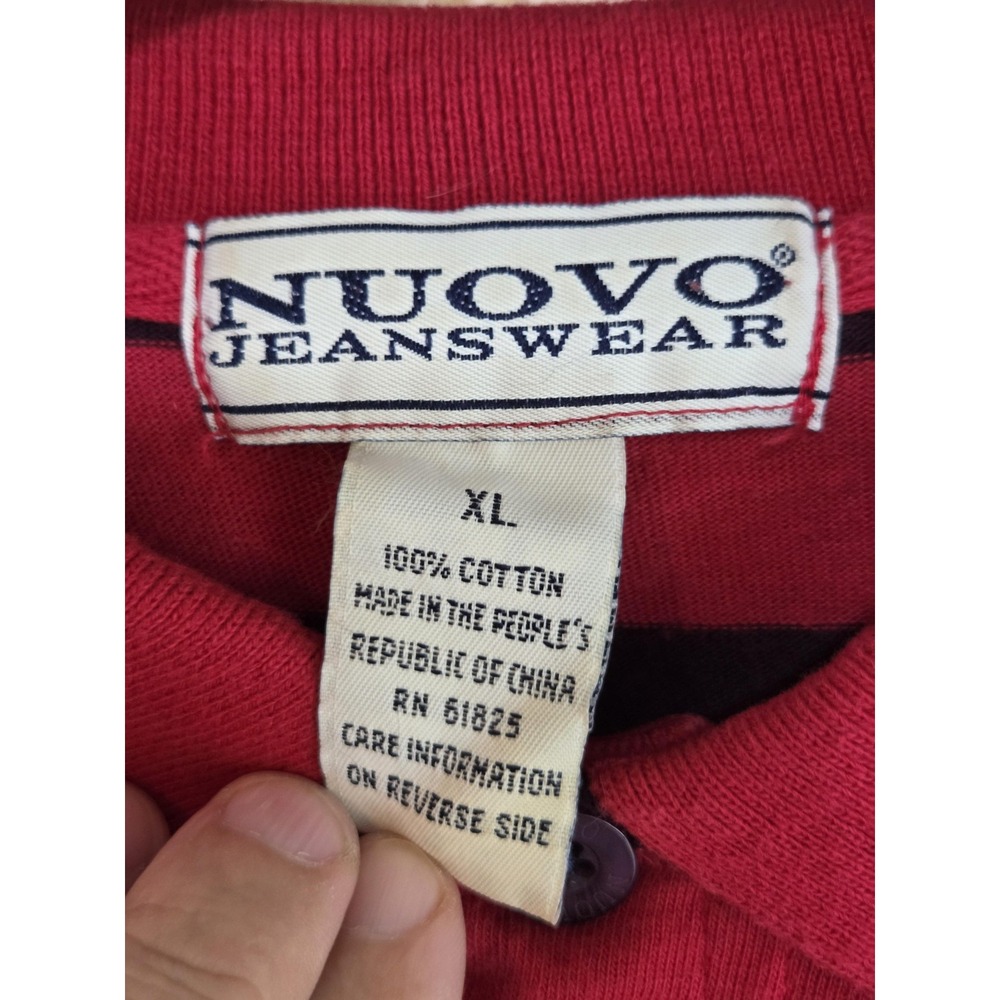 Nuovo Jeanswear Polo Shirt Mens XL Red Black Striped Long Sleeve Collared Casual - Picture 4 of 6